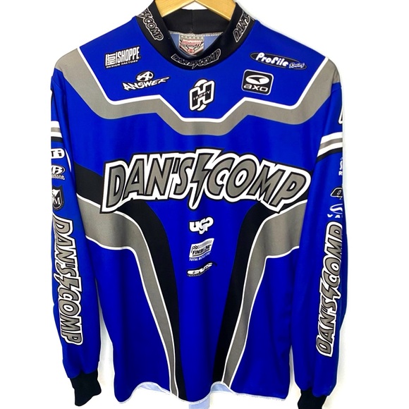 Vintage Dan's Comp BMX Racing Blue & Black AOP Long Sleeve Jersey Made In USA M - Picture 1 of 9
